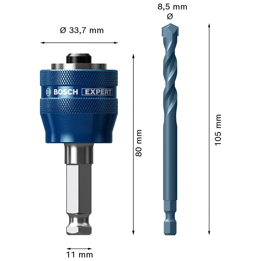 Adaptador para serra copo Bosch EXPERT PowerChange Plus HEX 11mm com broca TCT 8,5mm