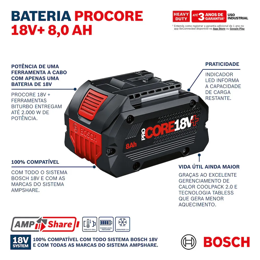 Bateria Bosch ProCORE 18V 8,0 Ah Plus Tecnologia Tabless