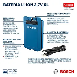 Bateria de íons de lítio Bosch 3,7V 3.0Ah XL recarregável