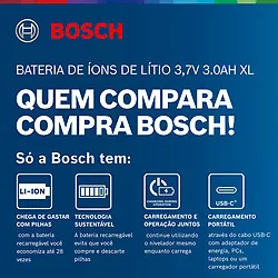 Bateria de íons de lítio Bosch 3,7V 3.0Ah XL recarregável