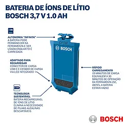 Bateria recarregável de íons de lítio Bosch 3,7V 1.0Ah