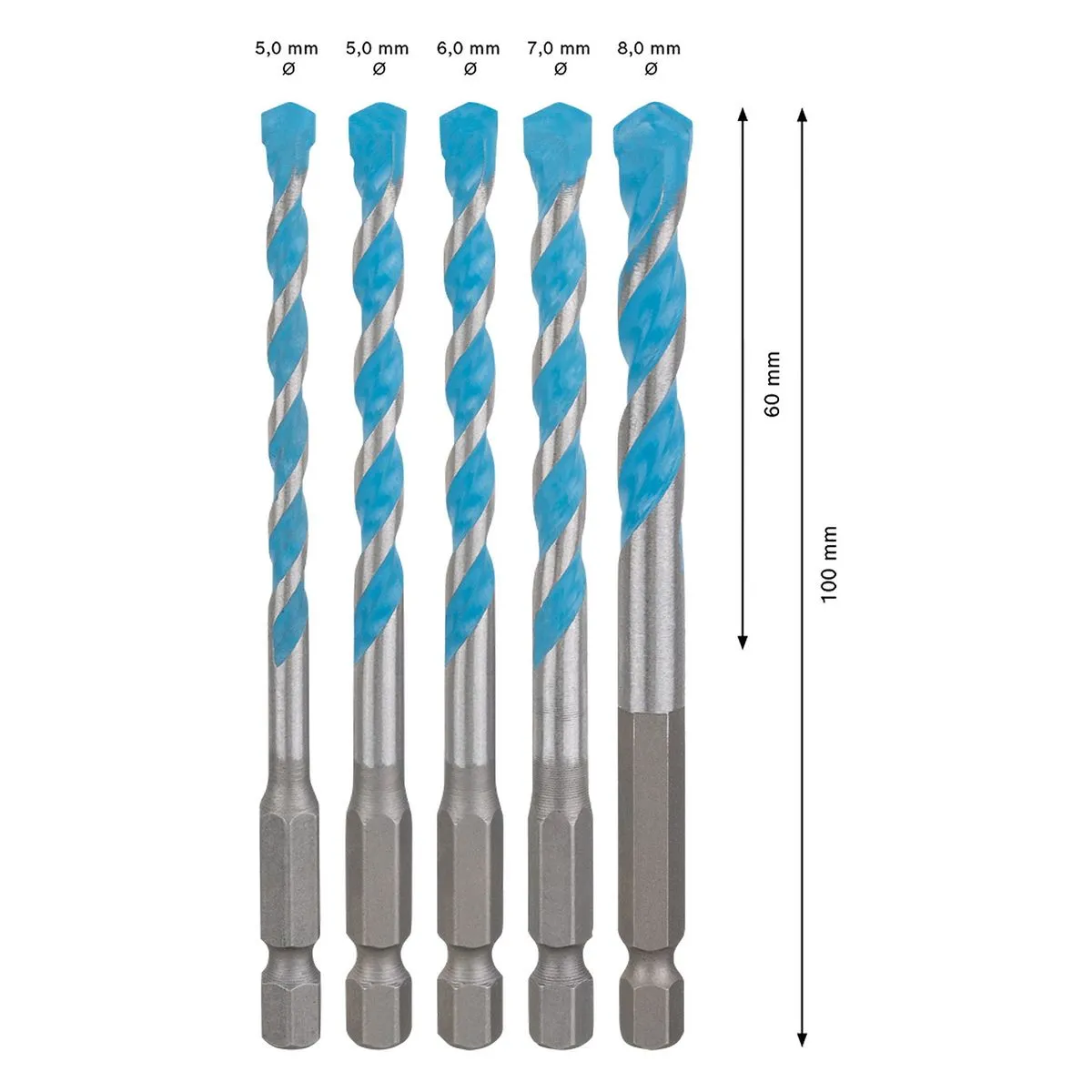 Broca Bosch EXPERT HEX-9 Multicons Ø5 / 5 / 6 / 7 / 8mm 5pçs