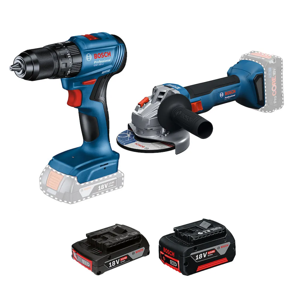 Combo Bosch Furadeira GSB185-LI + Esmerilhadeira GWS18V-8 + kit