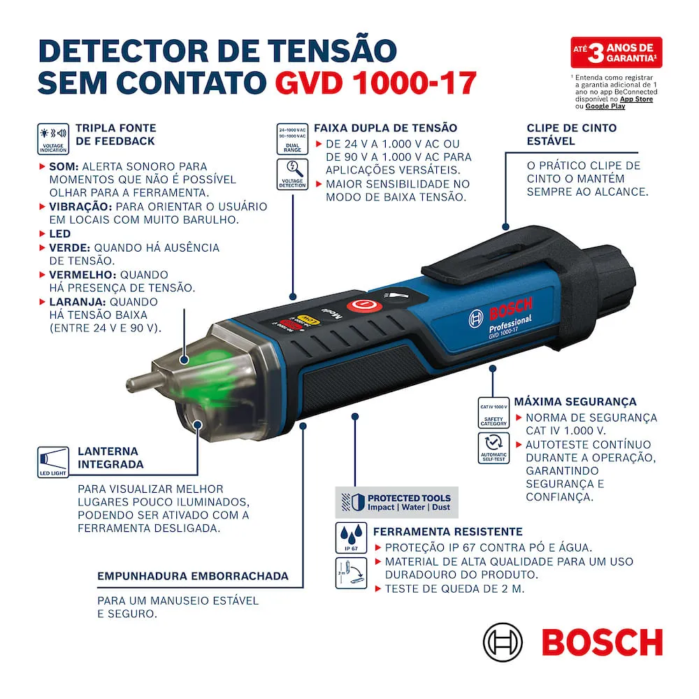 Detector de Tensão sem contato Bosch GVD 1000-17