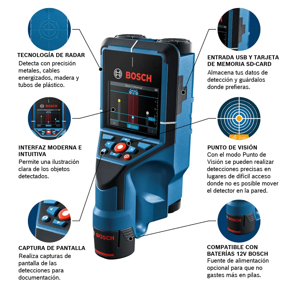 Detector e scanner de parede Bosch D-TECT 200 C até 200 mm