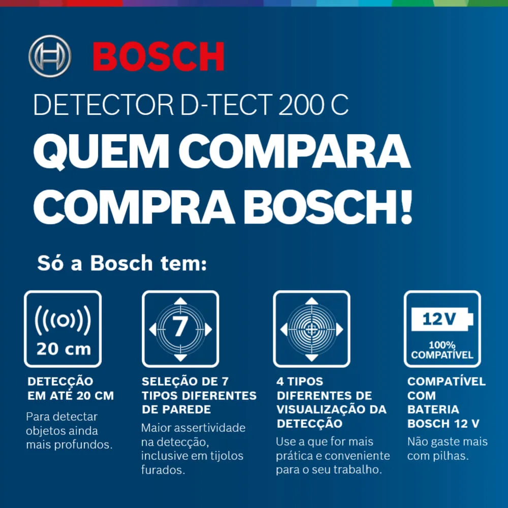 Detector e scanner de parede Bosch D-TECT 200 C até 200 mm