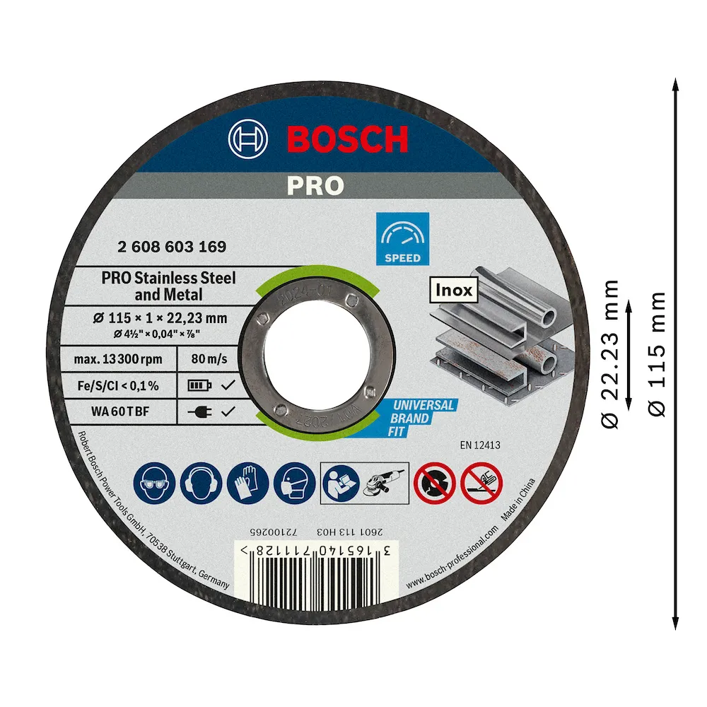 Disco de corte Bosch PRO StainlessSteel&Metal 115x1,0mm Reto