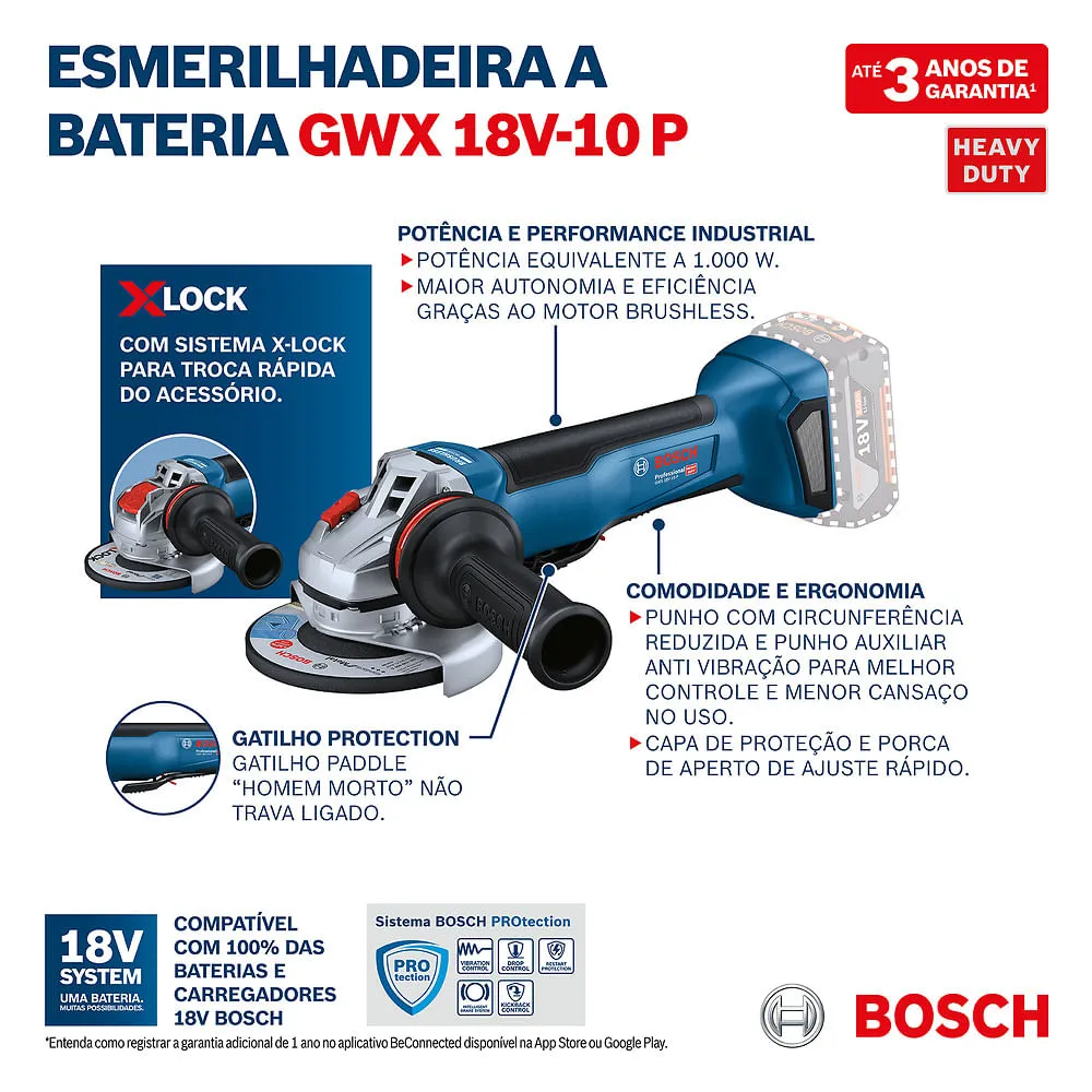 Esmerilhadeira angular Bosch GWX 18V-10 P Sem bateria