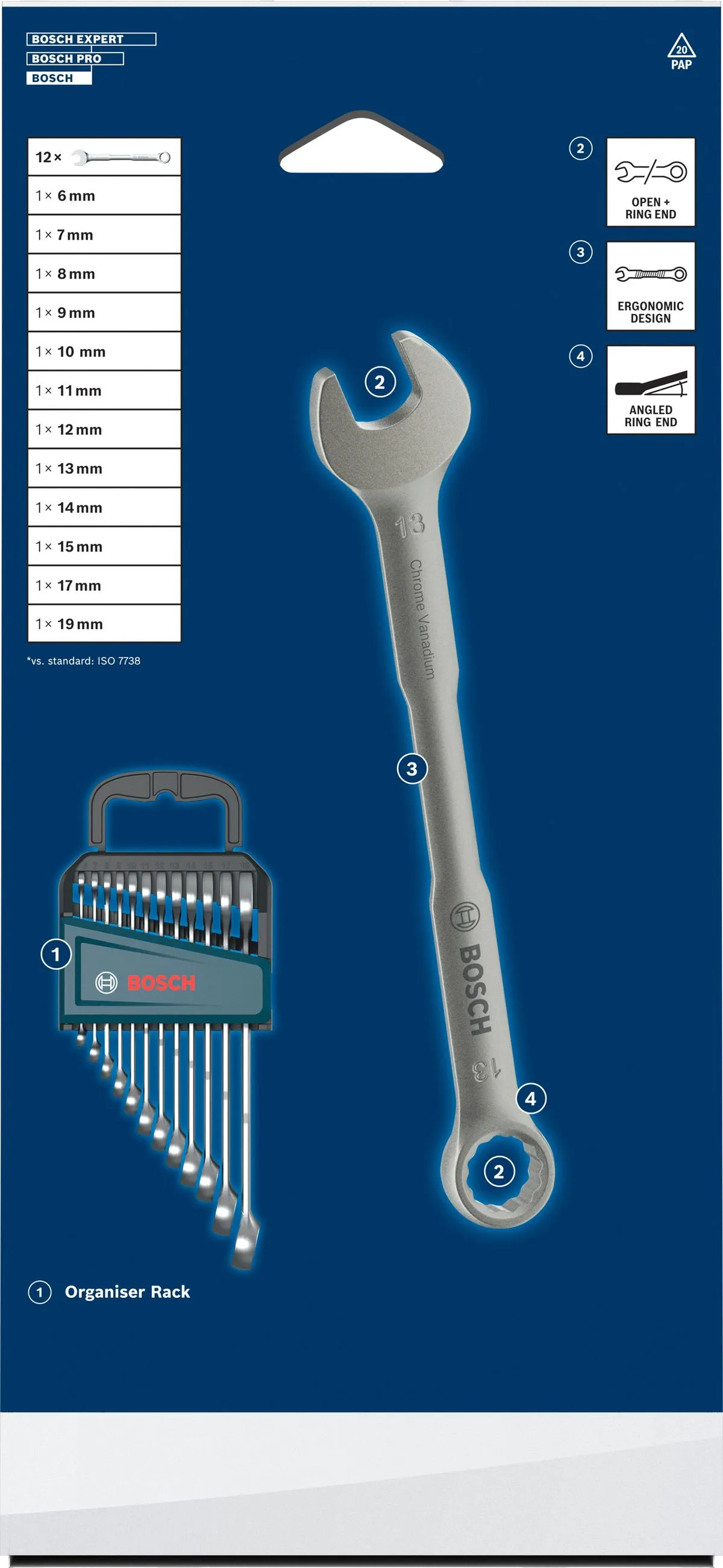 Jogo Chave catraca Combinada Bosch 6-19mm 12 unidades