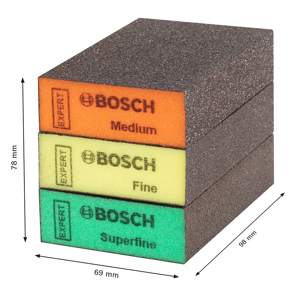 Jogo Esponja Abrasiva Bosch EXPERT S471 69x26x97mm Superfine 3U