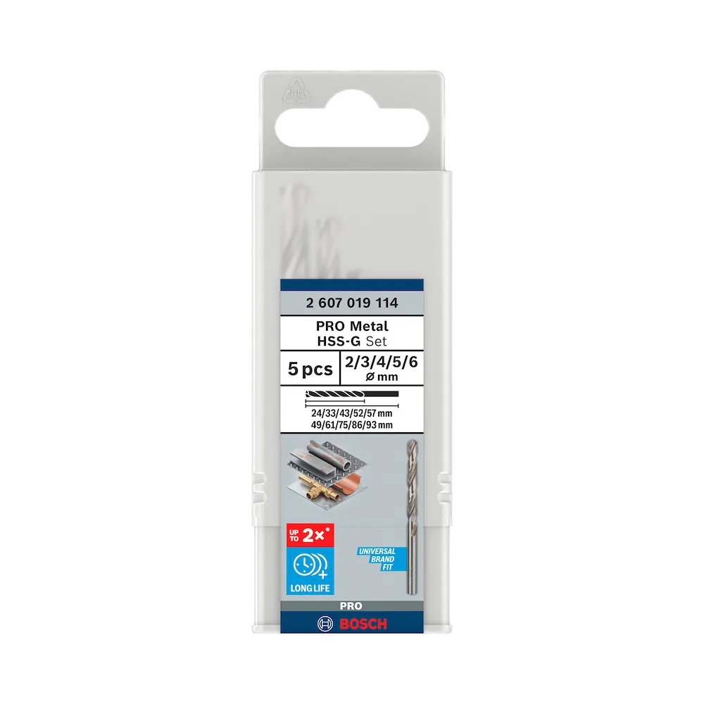 Jogo de Brocas Bosch PRO Metal HSS-G 2,0-6,0mm, 5un
