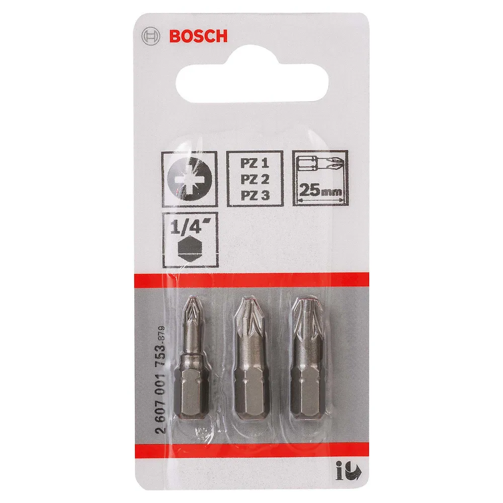 Jogo de Pontas p/parafusar Bosch Extra Hard 25mm Pozidriv 3u