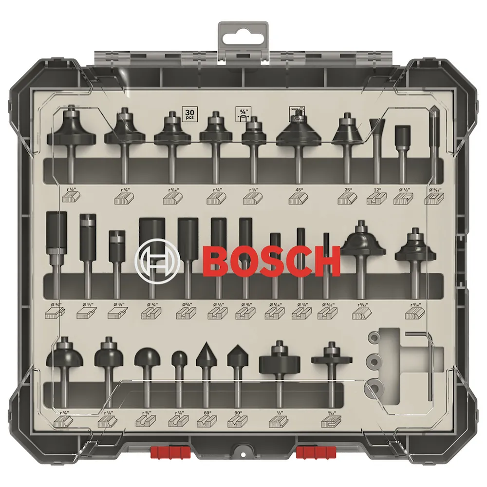 Jogo de fresas misto Bosch Standard encaixe de 1/4" 30 peças