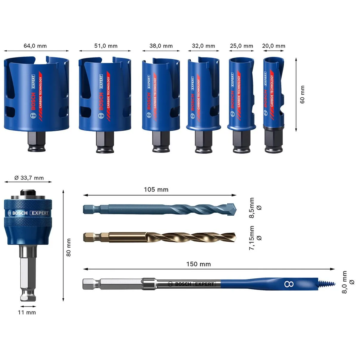 Kit Serra Copo Bosch EXPERT Construction Material 10 peças