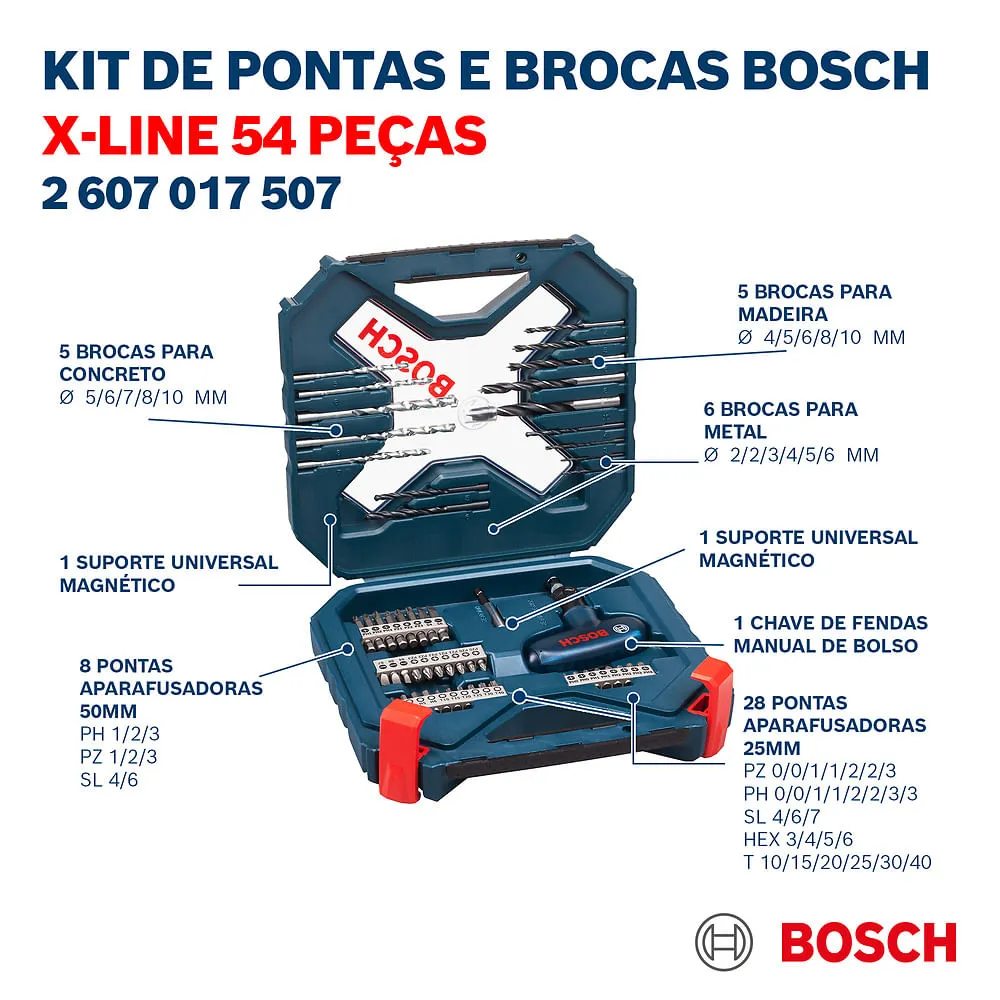Kit de pontas e brocas Bosch X-Line 54 peças