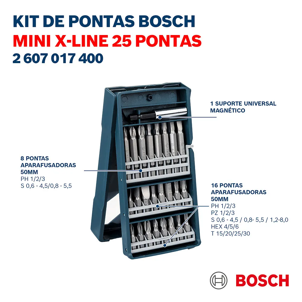 Kit de pontas para parafusar Bosch Mini X-Line com 25 peças