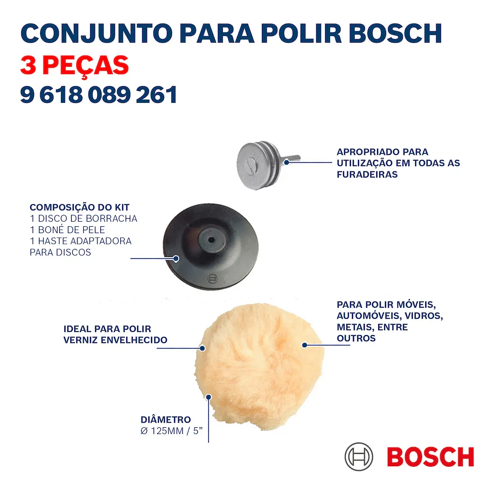 Kit p/poilr Bosch com prato de borracha, haste e boné pele