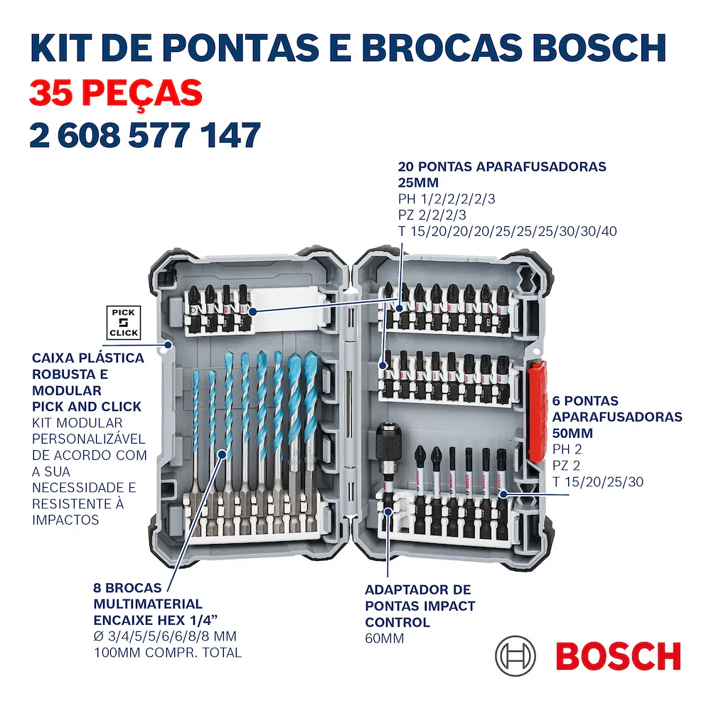 Kit pontas/brocas Bosch MultiConstruction Impact Control 35pçs