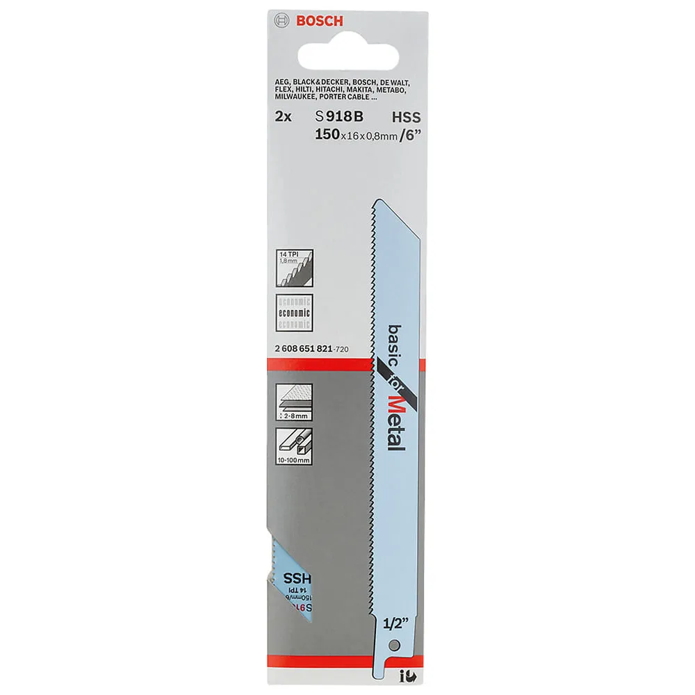 Lâmina serra sabre Bosch S918BF Basic for Metal 2 peças