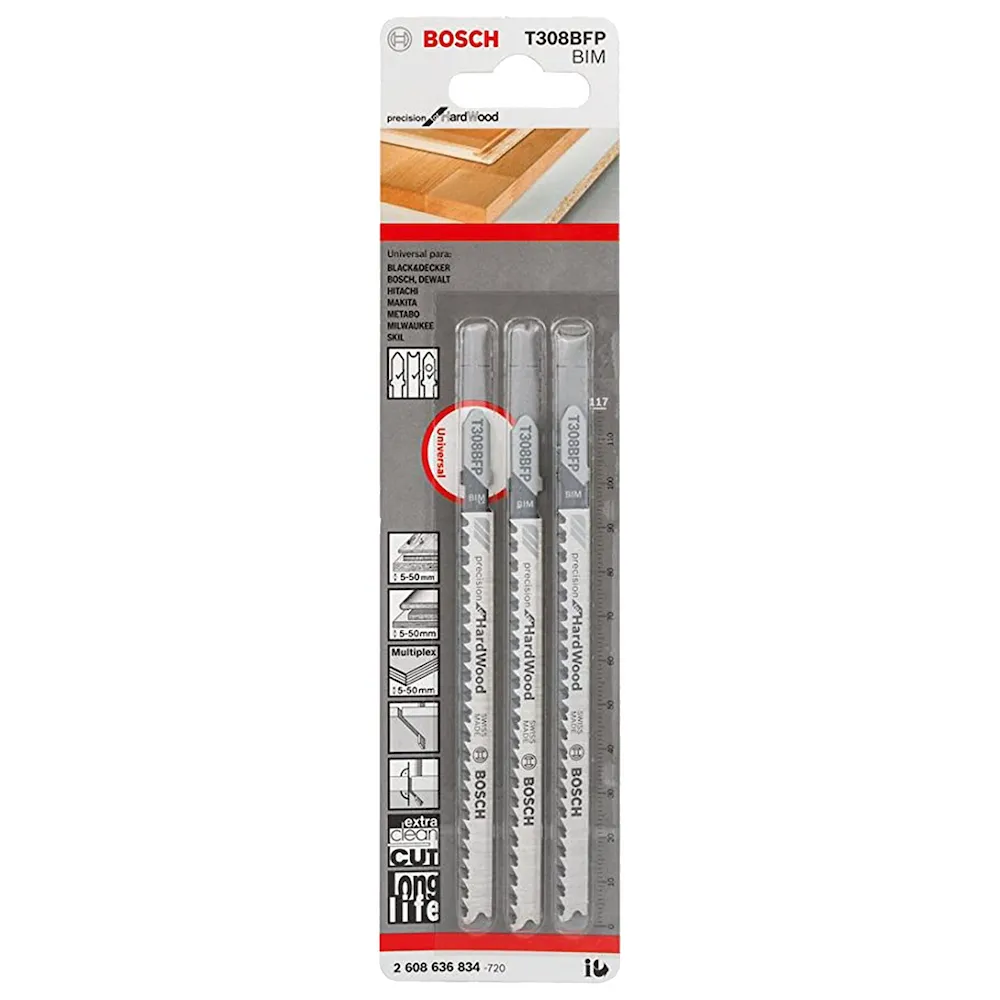 Lâmina serra tico tico Bosch Precision Hard Wood T308BFP 3u