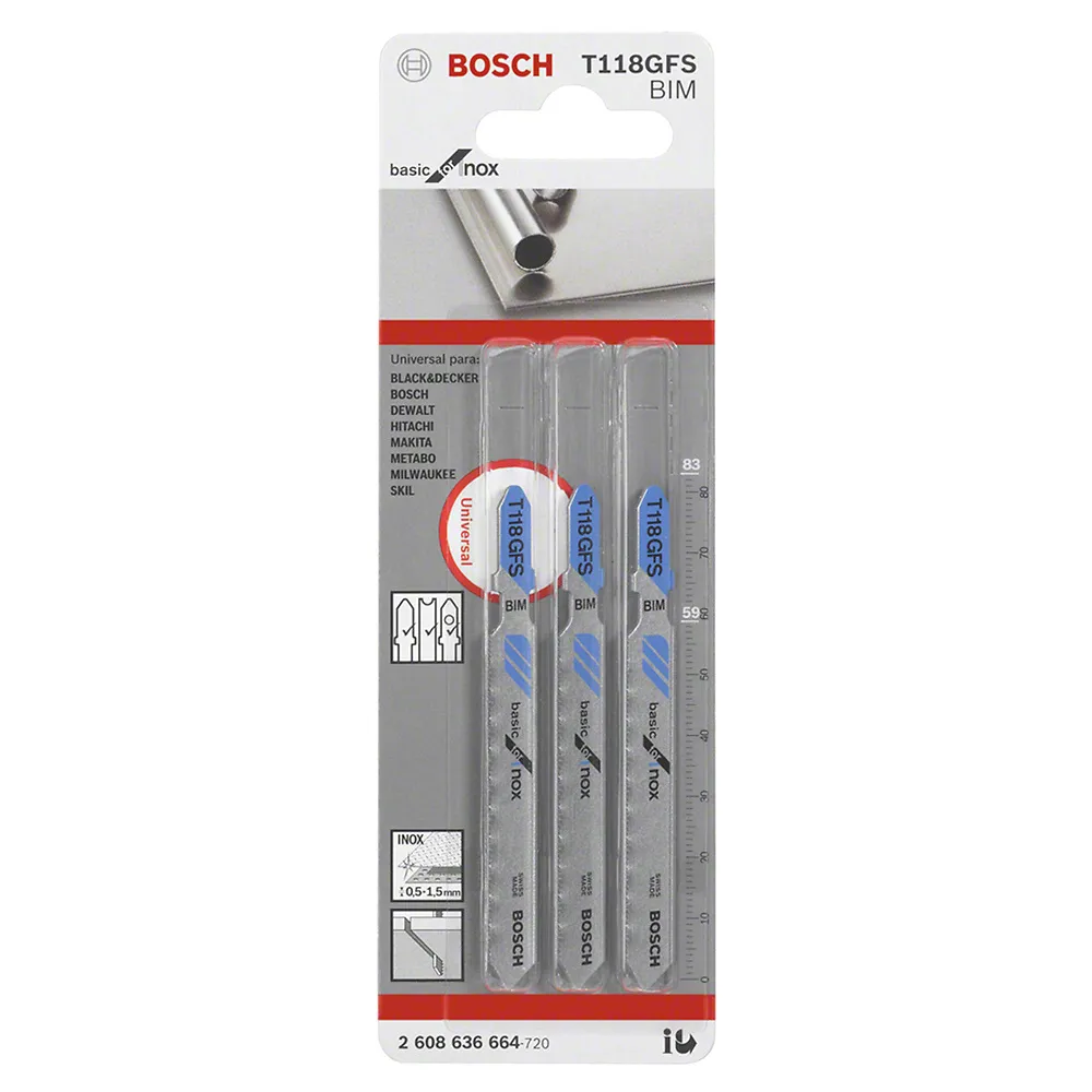 Lâmina serra tico tico Bosch T118GFS Basic for inox 3 peças