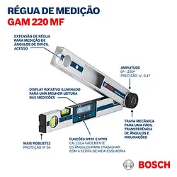 Medidor de ângulos Bosch GAM 220 MF até 220º