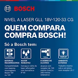Nível a laser Bosch GLL 18V-120-33 CG 240m + maleta