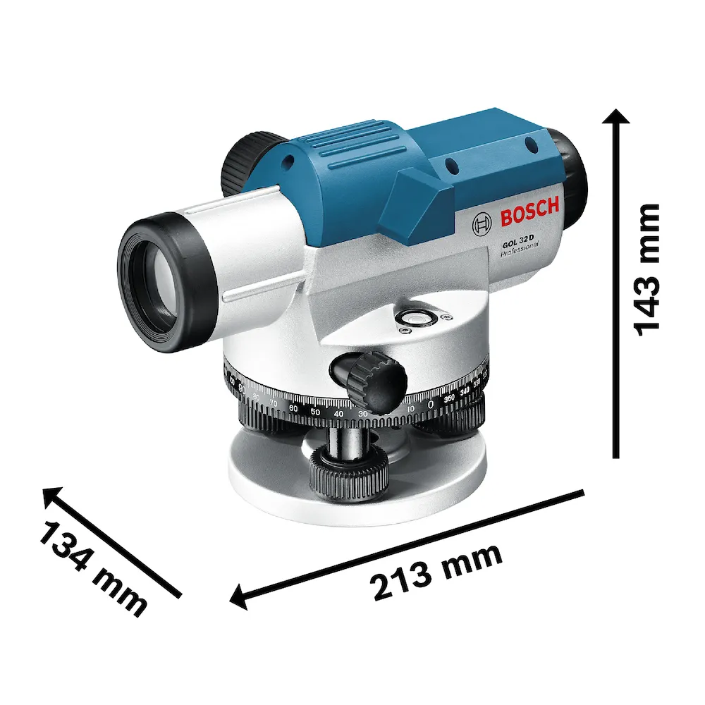 Nível óptico Bosch GOL 32 D, zoom de 32x, em maleta