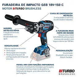Parafusadeira Furadeira Impacto Bosch GSB 18V-150 C Sem bateria