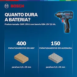 Parafusadeira de impacto Bosch GDR 120-LI, 12V, 2 baterias e maleta