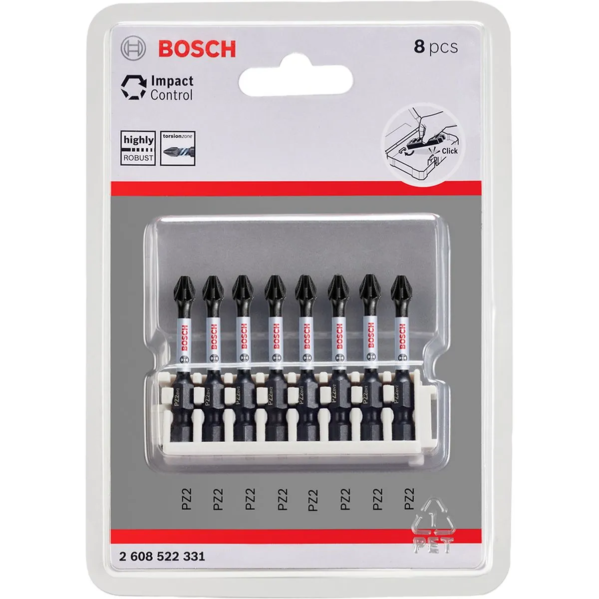 Ponta Bosch Impact Control Pozidriv PZ2 50mm com 8 peças