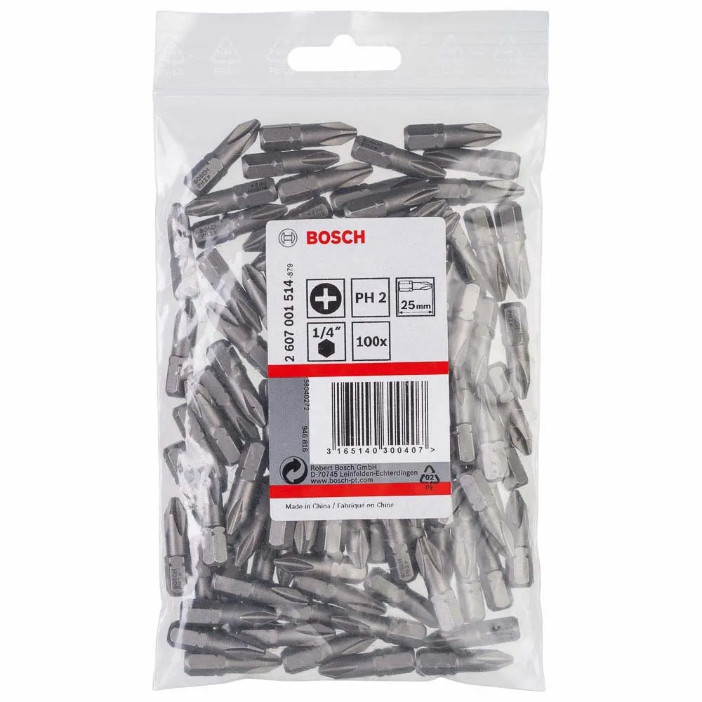 Pontas Bosch Extra Hard Phillips PH2, 25mm com 100 peças