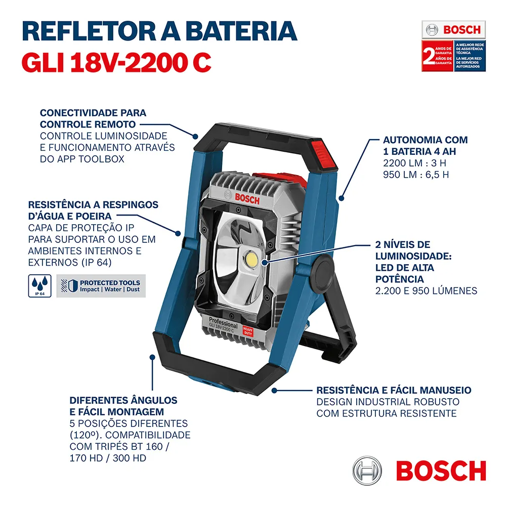 Refletor Bosch GLI 18V-2200C Sem bateria