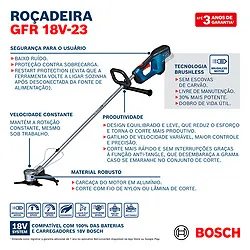 Roçadeira Bosch GFR 18V-23 Brushless Sem bateria