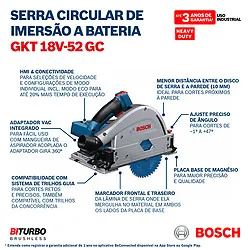Serra circular de imersão Bosch GKT 18V-52 GC em maleta Sem bateria