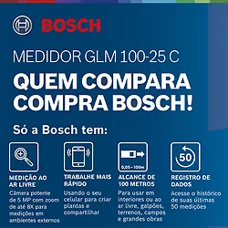 Trena laser Bosch GLM 100-25 C alcance 100m com Bluetooth